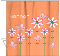 Thumbnail for Personalized Butterfly Shower Curtain V - Orange Background - Pink Butterflies II - Hanging View