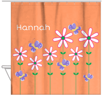 Thumbnail for Personalized Butterfly Shower Curtain V - Orange Background - Purple Butterflies II - Hanging View