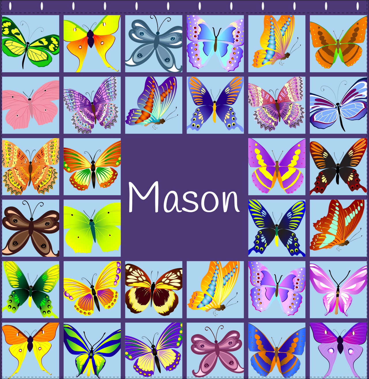 Personalized Butterfly Shower Curtain VII - Purple Background - Decorate View
