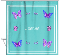 Thumbnail for Personalized Butterfly Shower Curtain VIII - Teal Background - Butterflies I - Hanging View