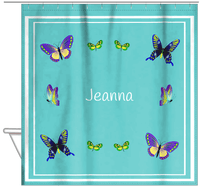 Thumbnail for Personalized Butterfly Shower Curtain VIII - Teal Background - Butterflies II - Hanging View