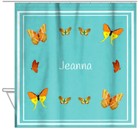 Thumbnail for Personalized Butterfly Shower Curtain VIII - Teal Background - Butterflies III - Hanging View