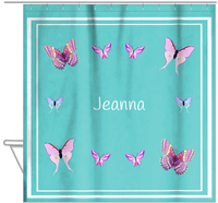 Thumbnail for Personalized Butterfly Shower Curtain VIII - Teal Background - Butterflies IV - Hanging View