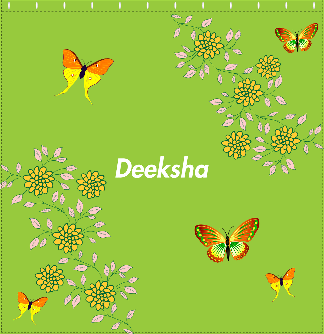 Personalized Butterfly Shower Curtain IX - Green Background - Orange Butterflies I - Decorate View