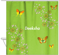 Thumbnail for Personalized Butterfly Shower Curtain IX - Green Background - Orange Butterflies I - Hanging View