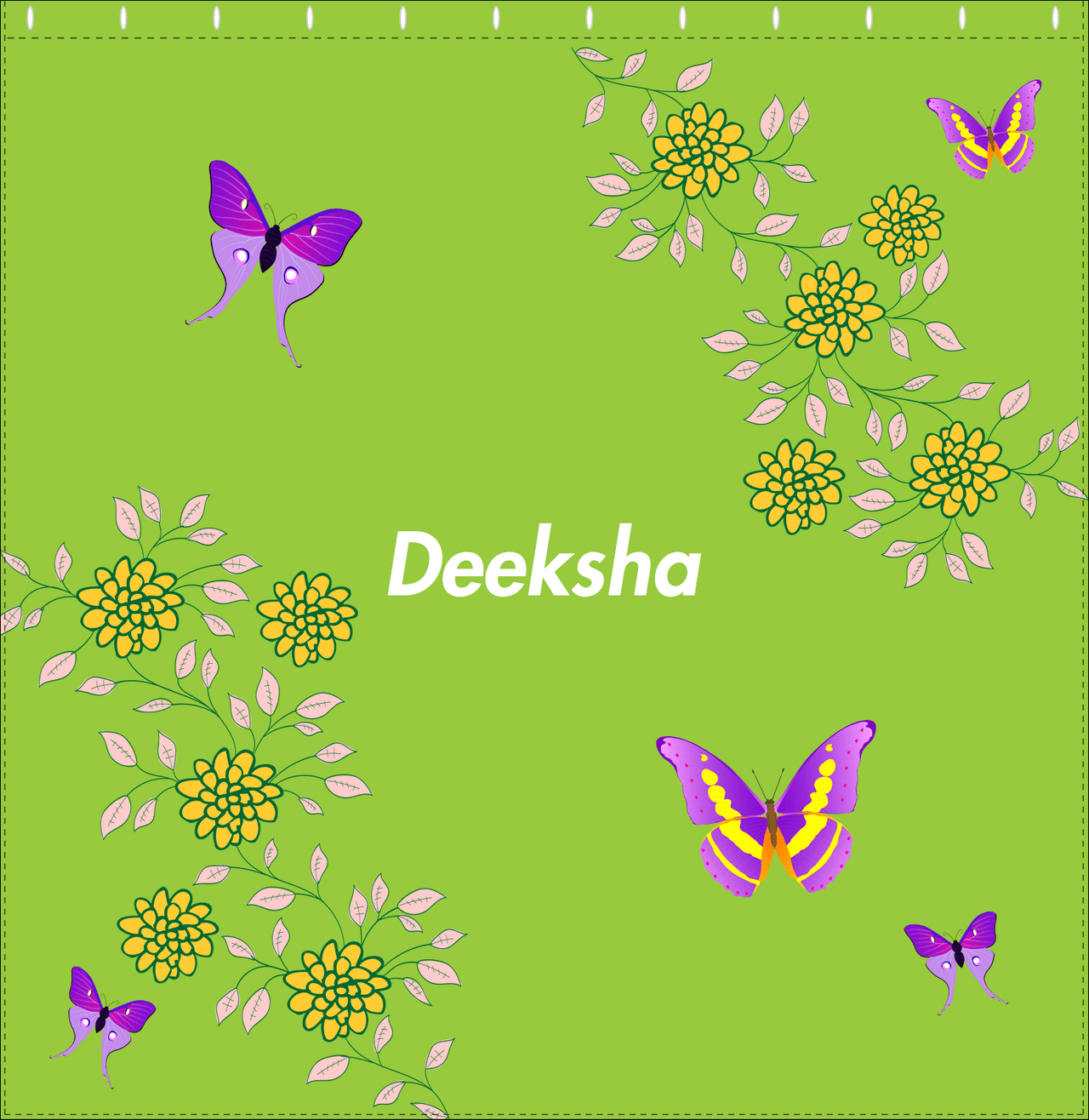 Personalized Butterfly Shower Curtain IX - Green Background - Purple Butterflies I - Decorate View