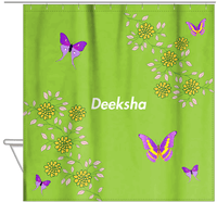 Thumbnail for Personalized Butterfly Shower Curtain IX - Green Background - Purple Butterflies I - Hanging View