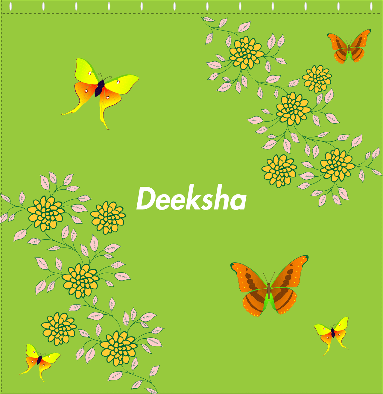Personalized Butterfly Shower Curtain IX - Green Background - Orange Butterflies II - Decorate View