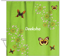 Thumbnail for Personalized Butterfly Shower Curtain IX - Green Background - Brown Butterflies - Hanging View