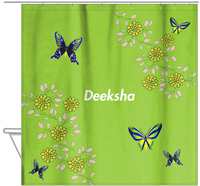 Thumbnail for Personalized Butterfly Shower Curtain IX - Green Background - Blue Butterflies I - Hanging View