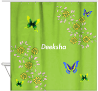 Thumbnail for Personalized Butterfly Shower Curtain IX - Green Background - Green Butterflies II - Hanging View