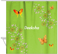 Thumbnail for Personalized Butterfly Shower Curtain IX - Green Background - Orange Butterflies III - Hanging View