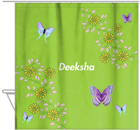 Thumbnail for Personalized Butterfly Shower Curtain IX - Green Background - Purple Butterflies III - Hanging View