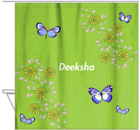 Thumbnail for Personalized Butterfly Shower Curtain IX - Green Background - Blue Butterflies II - Hanging View