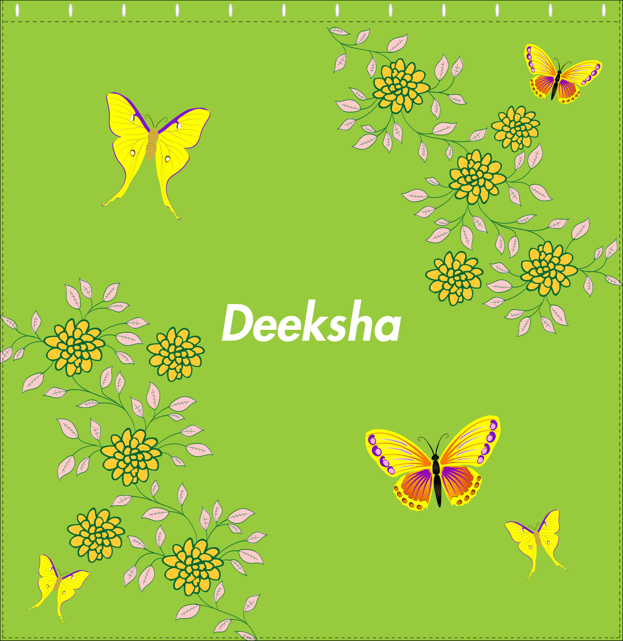 Personalized Butterfly Shower Curtain IX - Green Background - Yellow Butterflies - Decorate View