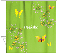 Thumbnail for Personalized Butterfly Shower Curtain IX - Green Background - Yellow Butterflies - Hanging View