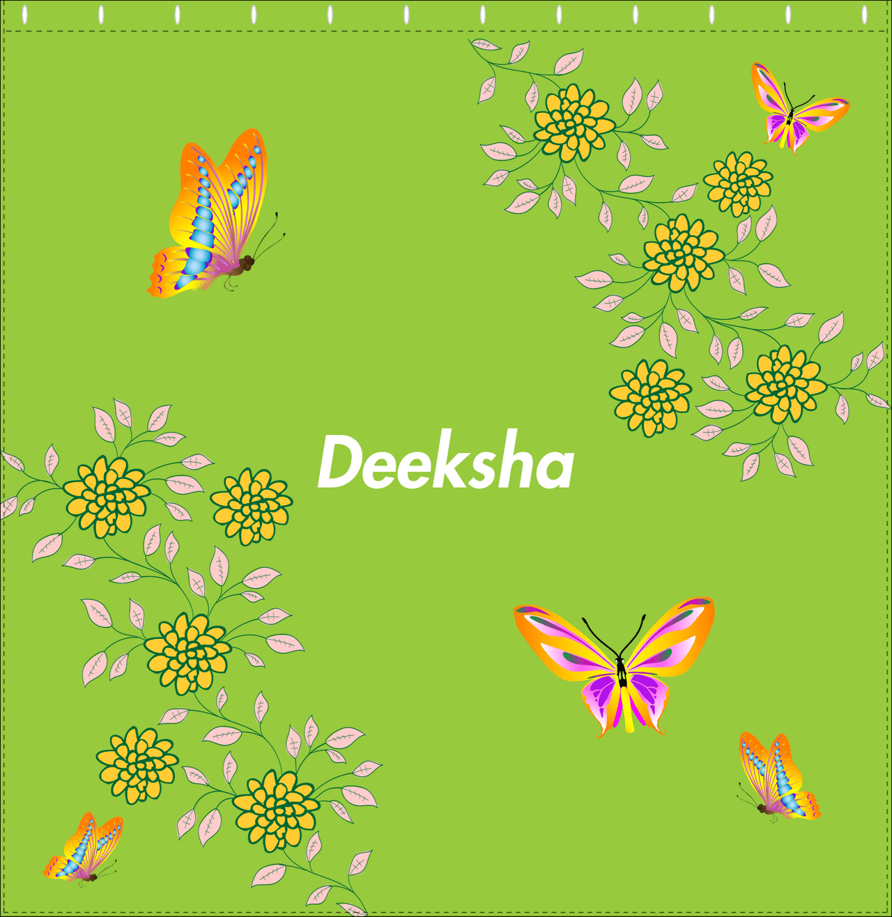 Personalized Butterfly Shower Curtain IX - Green Background - Orange Butterflies IV - Decorate View