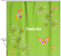 Thumbnail for Personalized Butterfly Shower Curtain IX - Green Background - Orange Butterflies IV - Hanging View