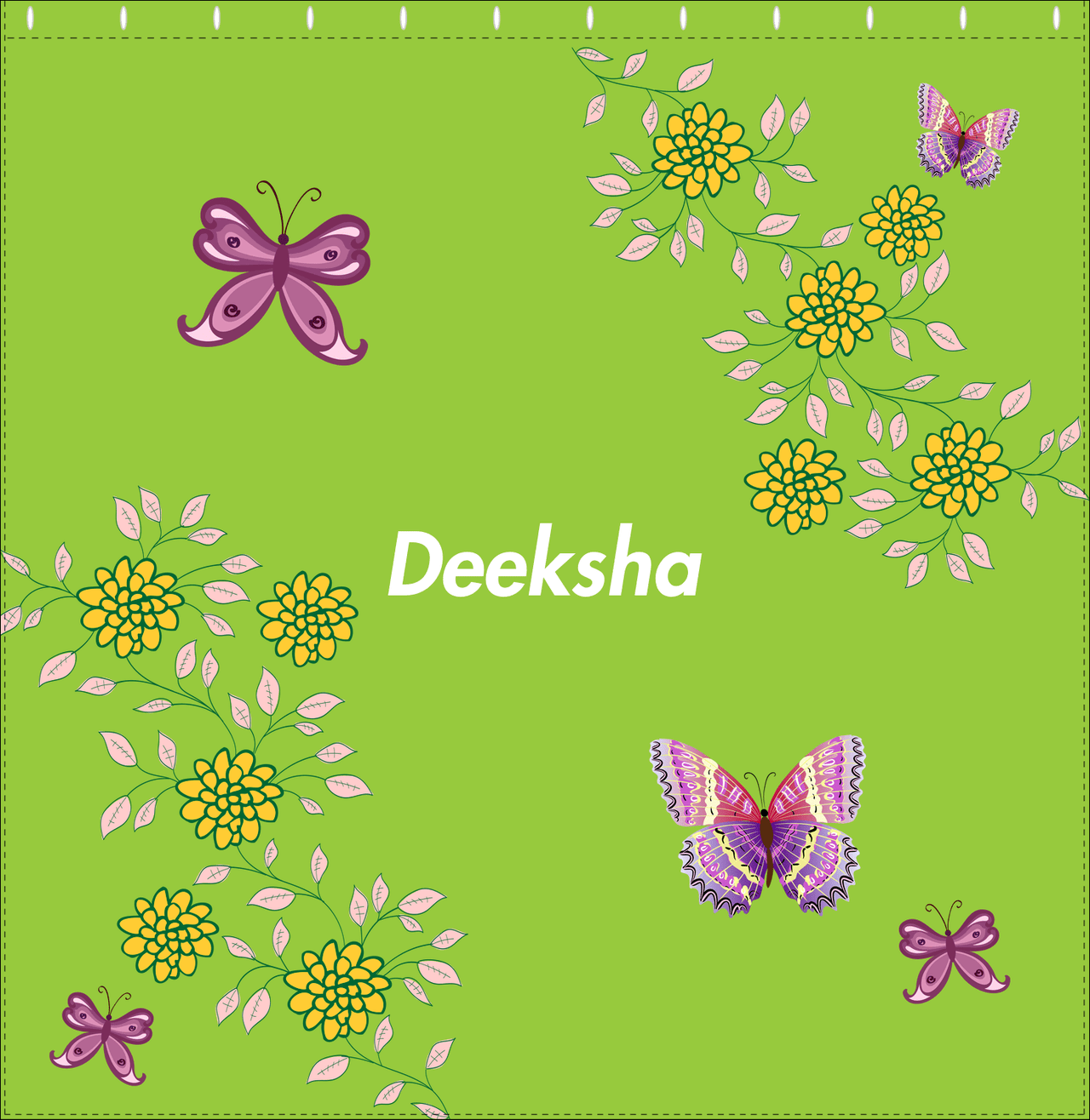 Personalized Butterfly Shower Curtain IX - Green Background - Purple Butterflies VI - Decorate View