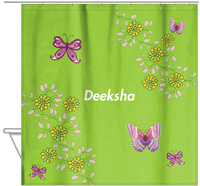 Thumbnail for Personalized Butterfly Shower Curtain IX - Green Background - Purple Butterflies VI - Hanging View