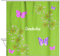Thumbnail for Personalized Butterfly Shower Curtain IX - Green Background - Pink Butterflies III - Hanging View