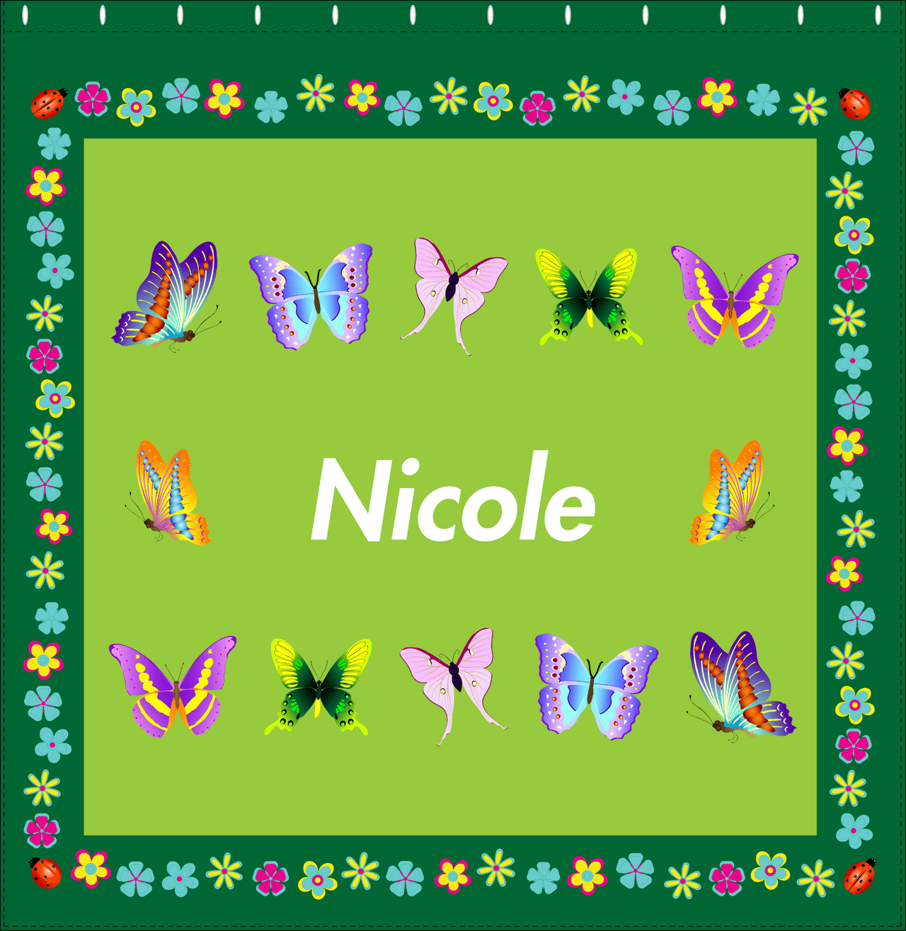 Personalized Butterfly Shower Curtain X - Green Background - Butterflies I - Decorate View