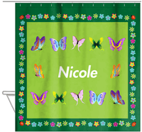 Thumbnail for Personalized Butterfly Shower Curtain X - Green Background - Butterflies I - Hanging View