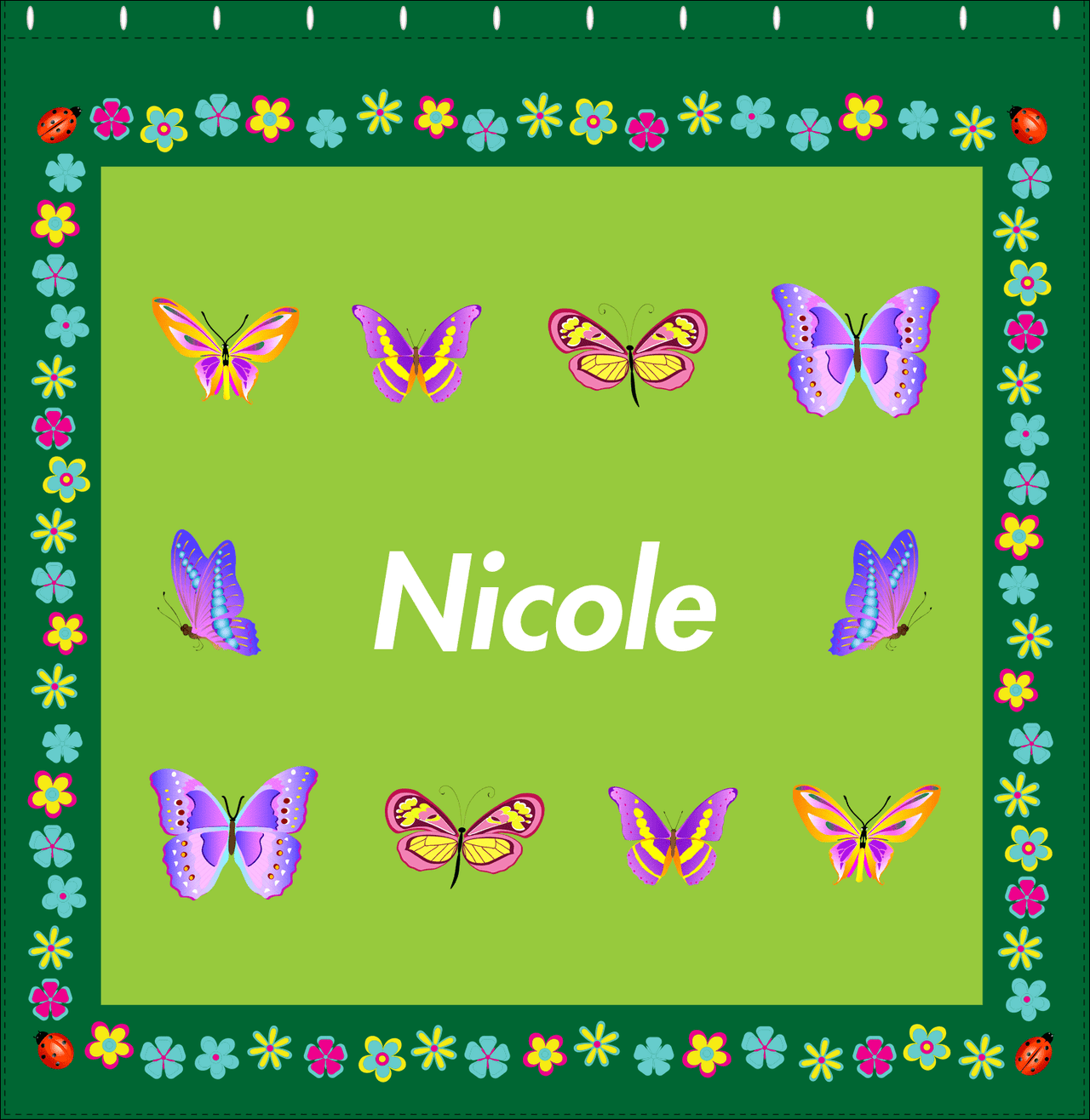 Personalized Butterfly Shower Curtain X - Green Background - Butterflies II - Decorate View