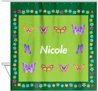 Thumbnail for Personalized Butterfly Shower Curtain X - Green Background - Butterflies II - Hanging View