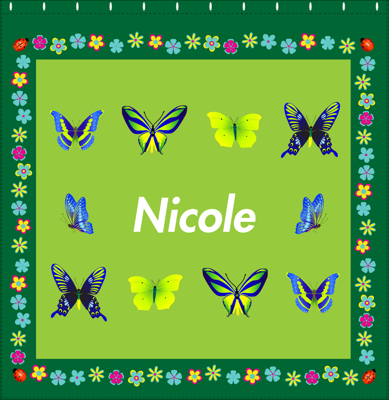Personalized Butterfly Shower Curtain X - Green Background - Butterflies III - Decorate View