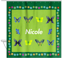 Thumbnail for Personalized Butterfly Shower Curtain X - Green Background - Butterflies III - Hanging View