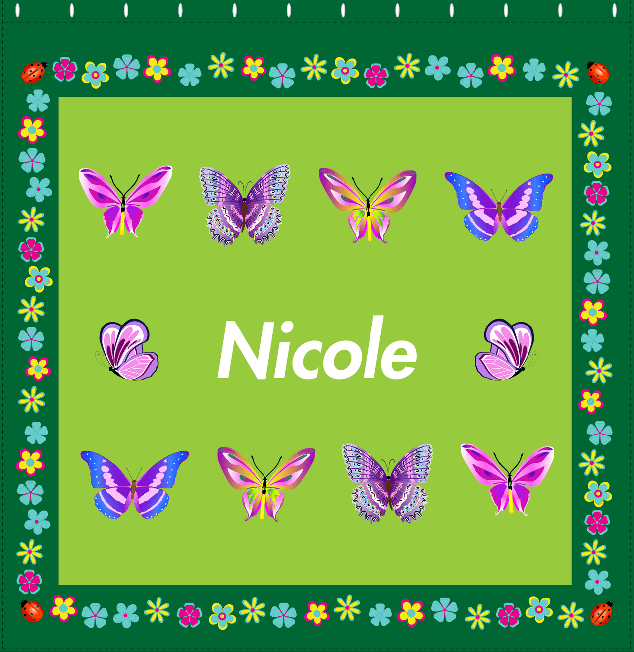 Personalized Butterfly Shower Curtain X - Green Background - Butterflies IV - Decorate View