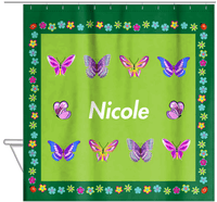 Thumbnail for Personalized Butterfly Shower Curtain X - Green Background - Butterflies IV - Hanging View
