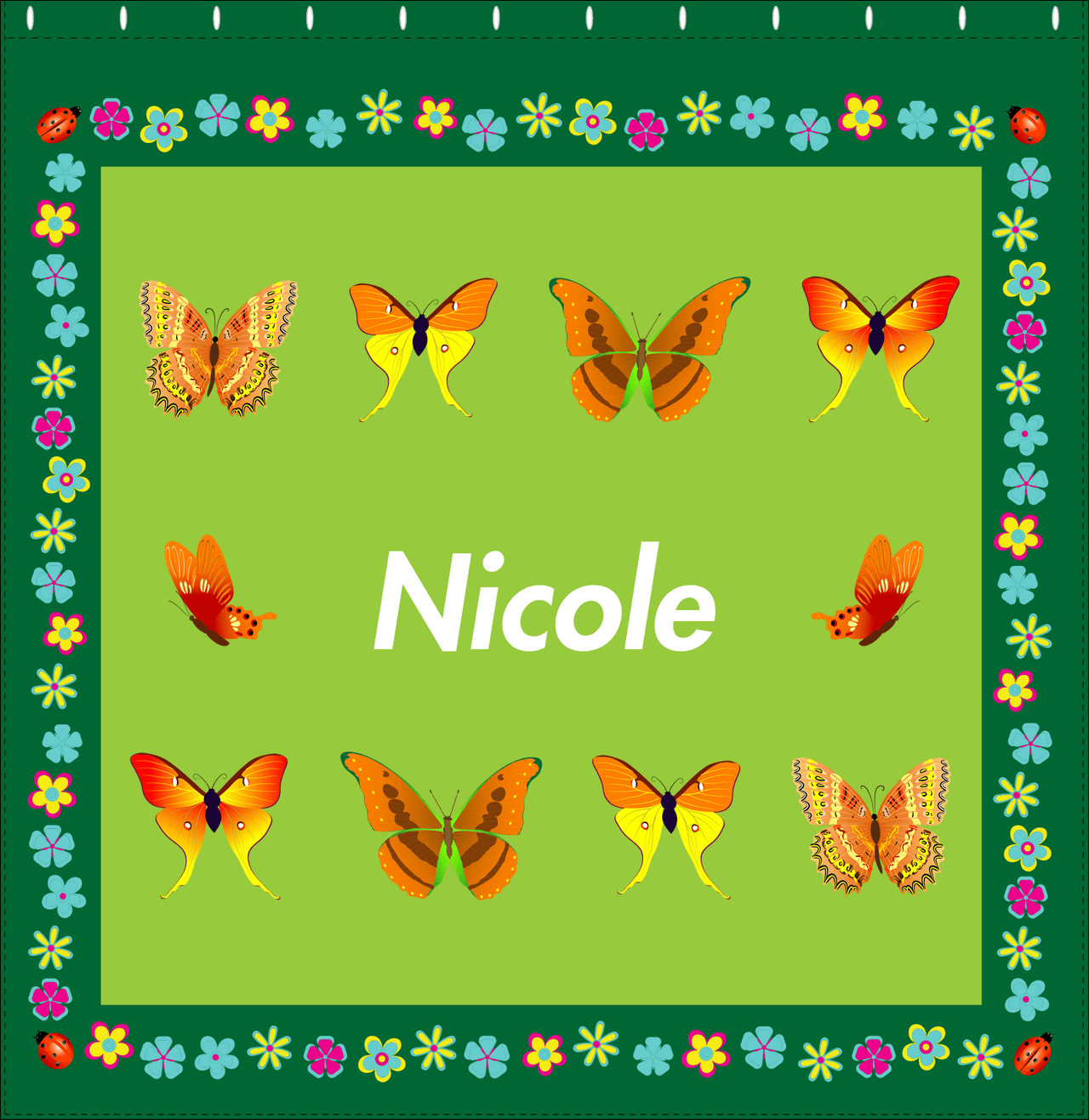 Personalized Butterfly Shower Curtain X - Green Background - Butterflies V - Decorate View