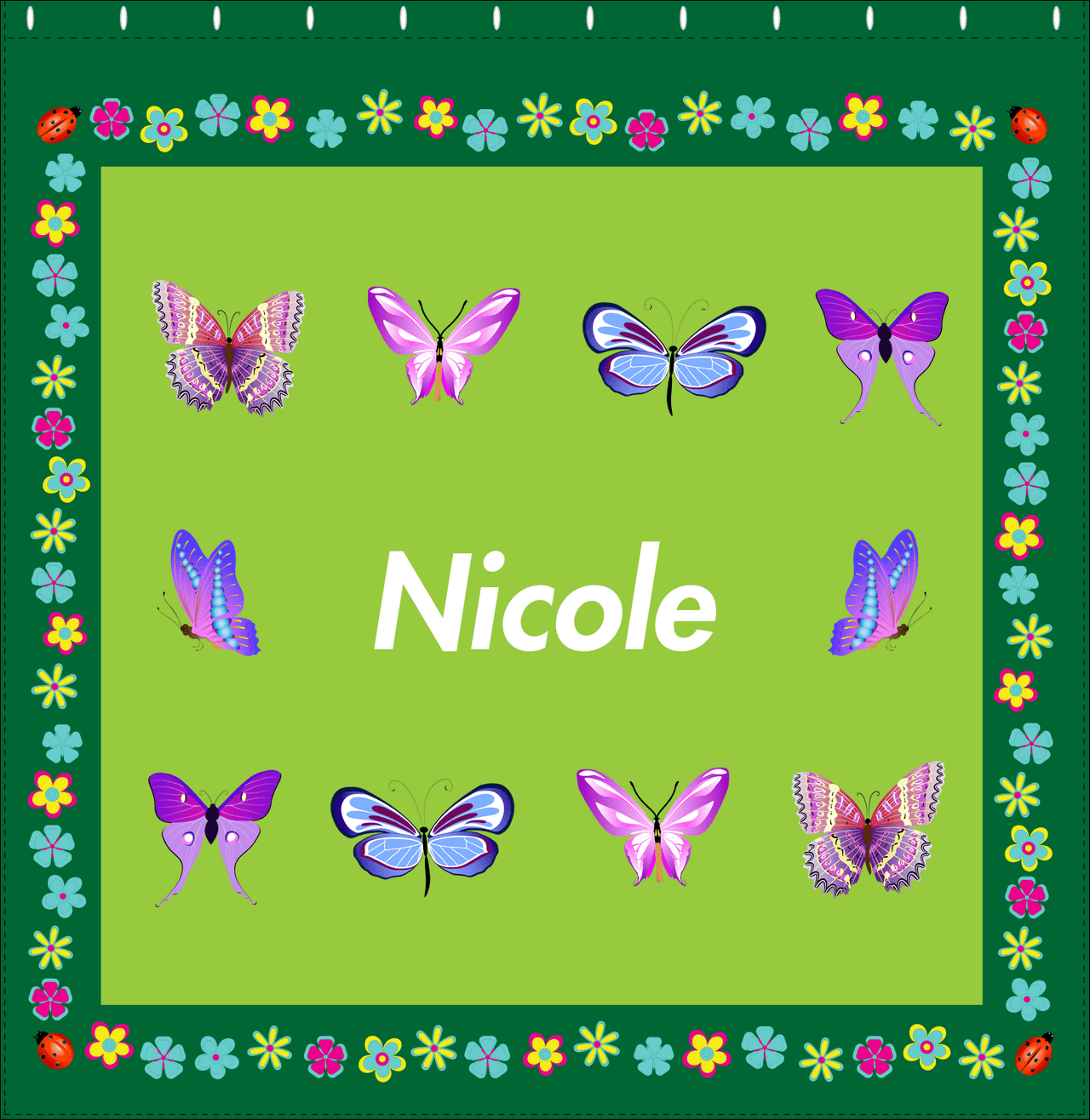 Personalized Butterfly Shower Curtain X - Green Background - Butterflies VI - Decorate View