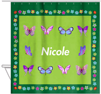 Thumbnail for Personalized Butterfly Shower Curtain X - Green Background - Butterflies VI - Hanging View