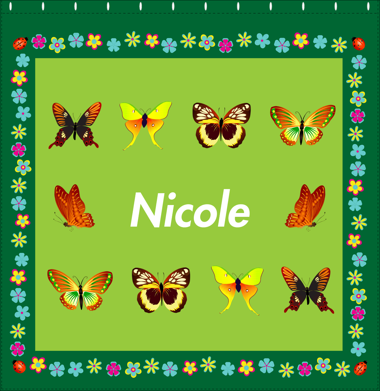 Personalized Butterfly Shower Curtain X - Green Background - Butterflies VII - Decorate View