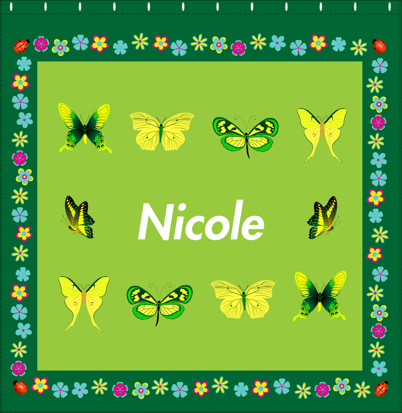 Personalized Butterfly Shower Curtain X - Green Background - Butterflies VIII - Decorate View
