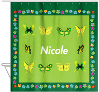 Thumbnail for Personalized Butterfly Shower Curtain X - Green Background - Butterflies VIII - Hanging View