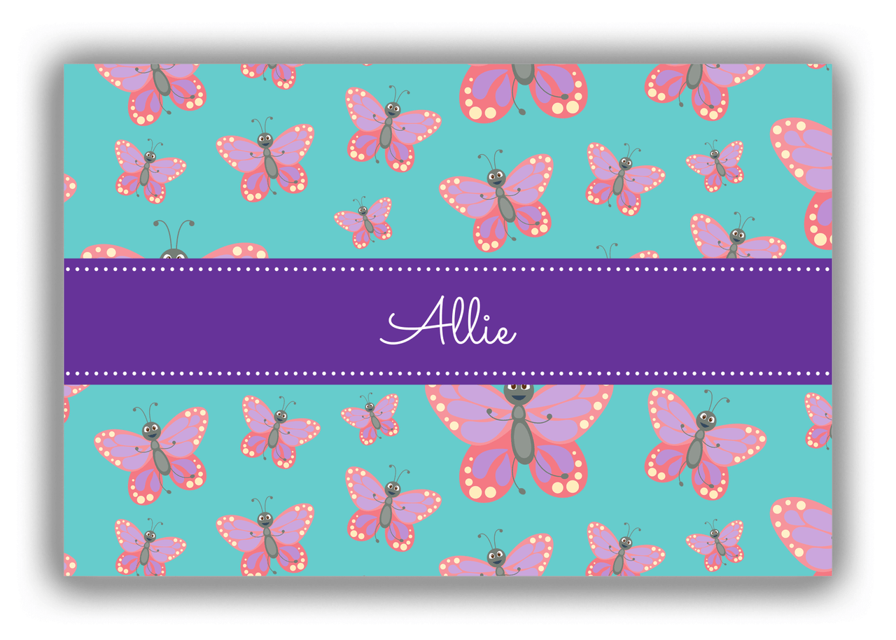 Personalized Butterflies Canvas Wrap & Photo Print I - Teal Background - Pink Butterflies I - Front View
