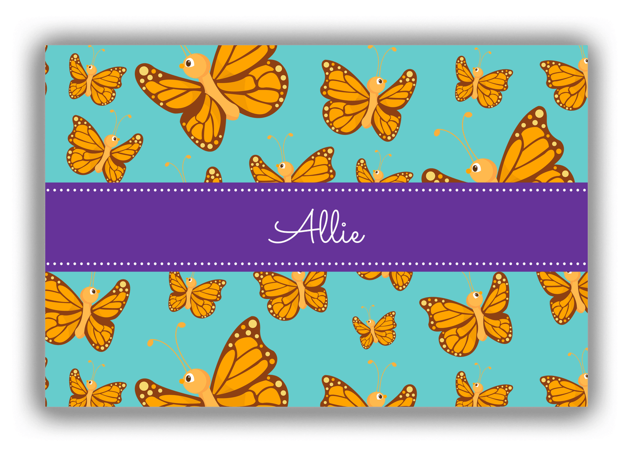 Personalized Butterflies Canvas Wrap & Photo Print I - Teal Background - Orange Butterflies - Front View