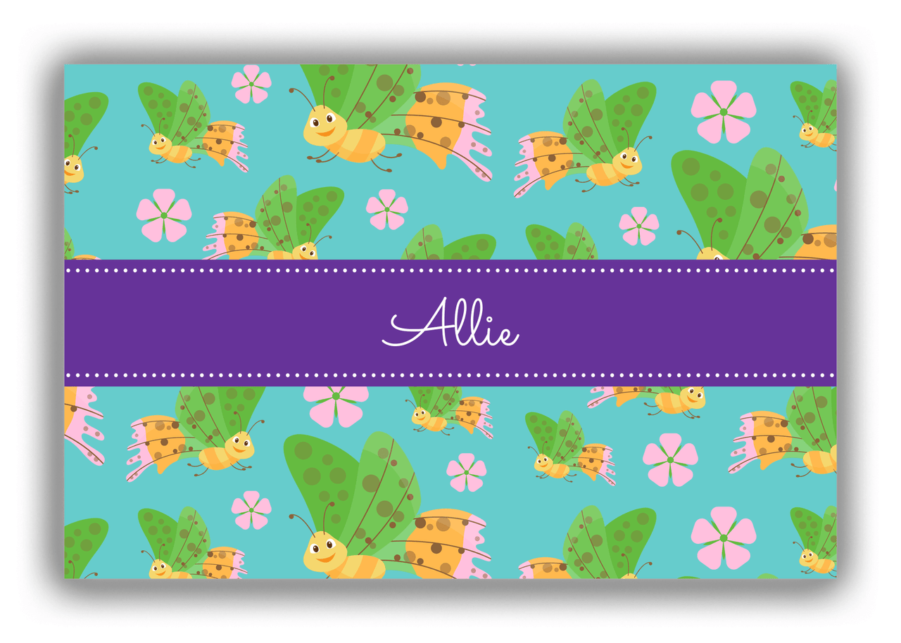 Personalized Butterflies Canvas Wrap & Photo Print I - Teal Background - Green Butterflies I - Front View