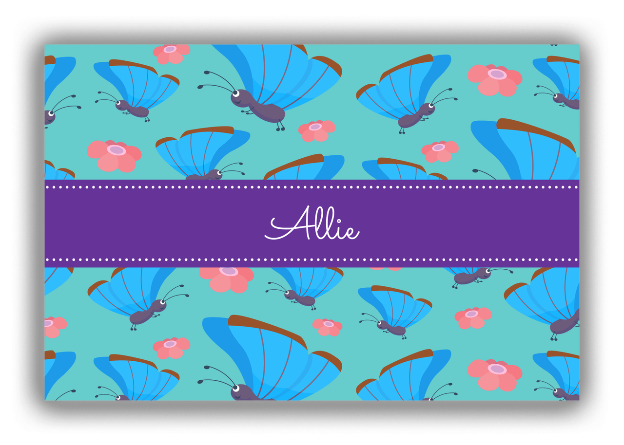 Personalized Butterflies Canvas Wrap & Photo Print I - Teal Background - Blue Butterflies I - Front View