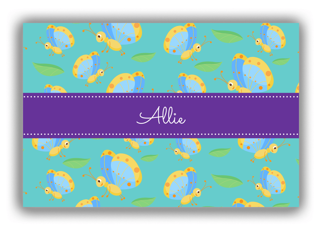 Personalized Butterflies Canvas Wrap & Photo Print I - Teal Background - Blue Butterflies II - Front View