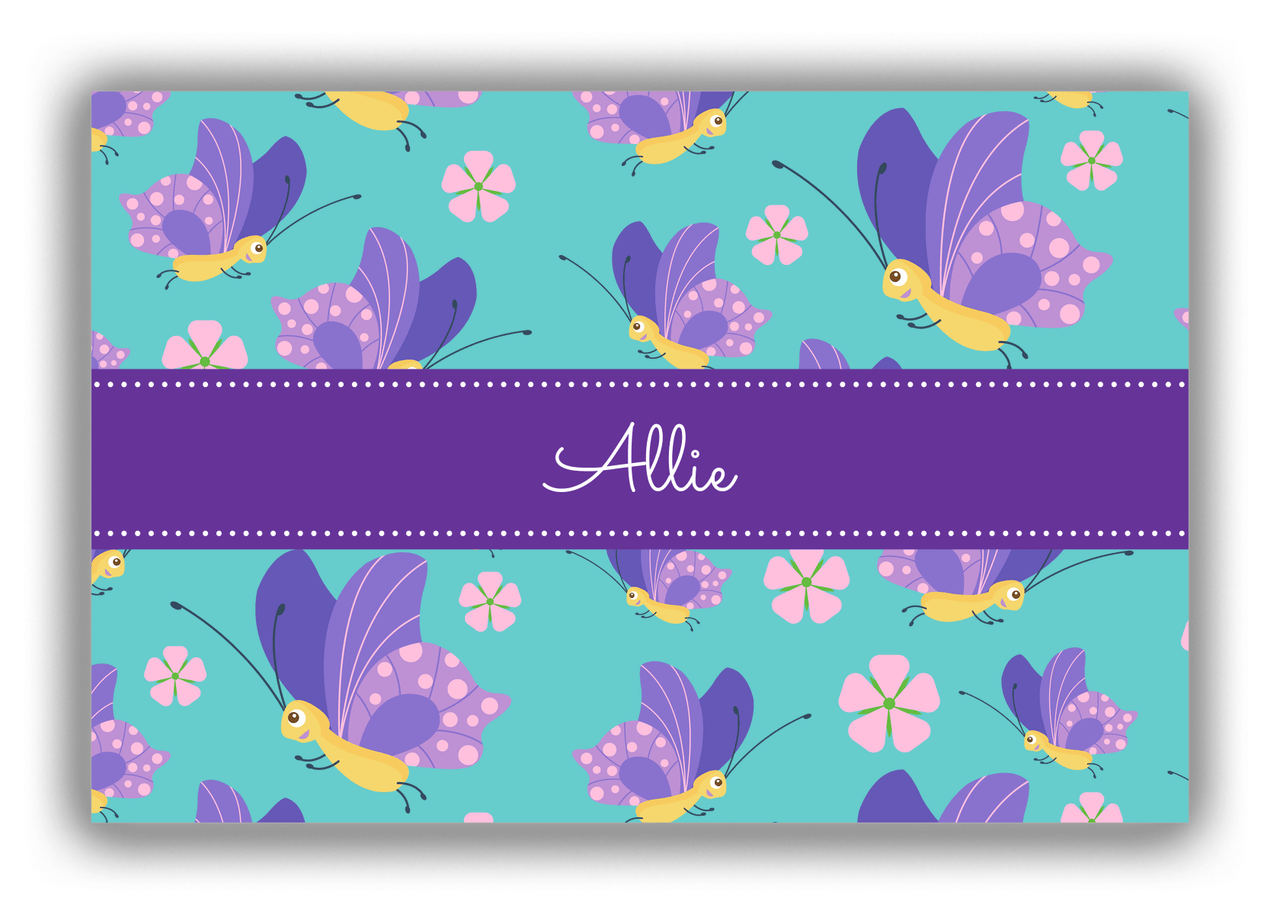 Personalized Butterflies Canvas Wrap & Photo Print I - Teal Background - Purple Butterflies I - Front View
