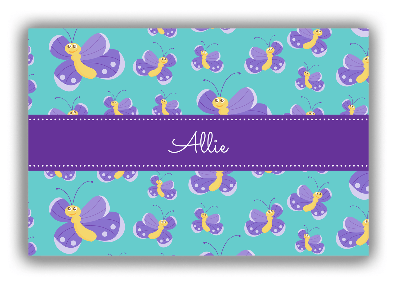 Personalized Butterflies Canvas Wrap & Photo Print I - Teal Background - Purple Butterflies II - Front View
