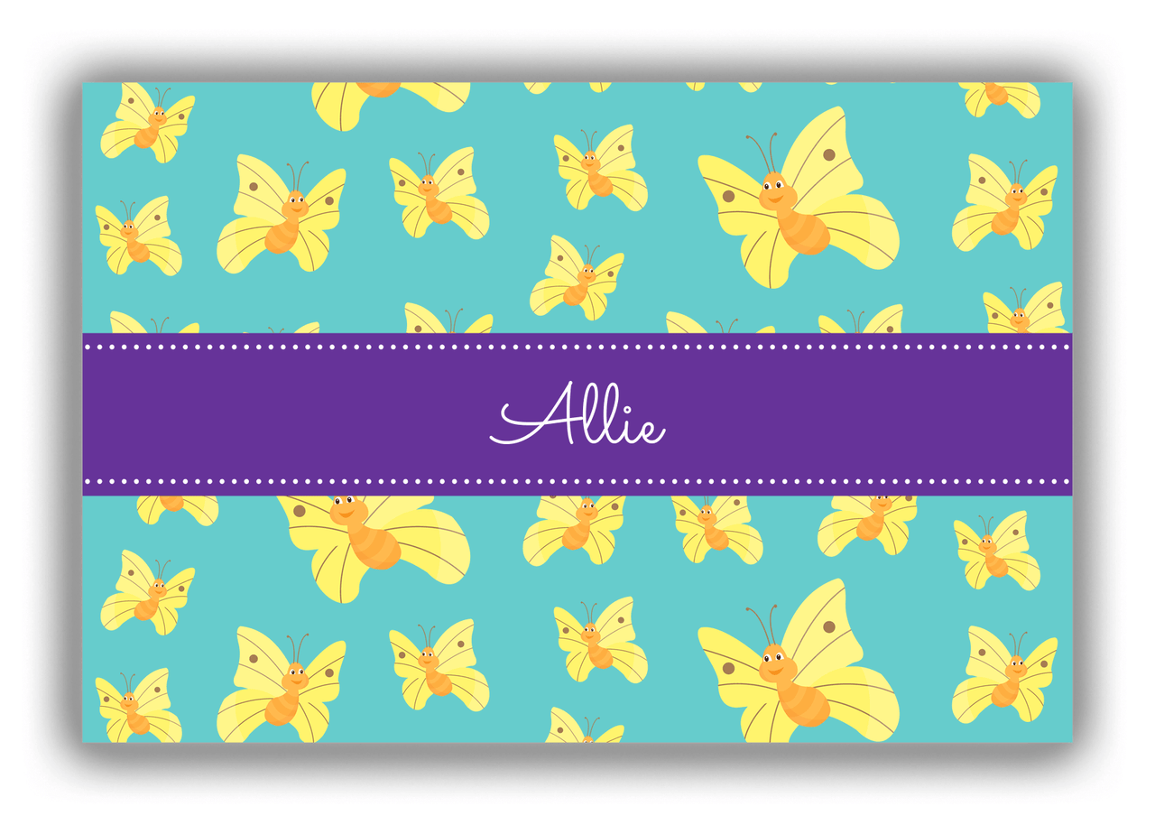 Personalized Butterflies Canvas Wrap & Photo Print I - Teal Background - Yellow Butterflies I - Front View