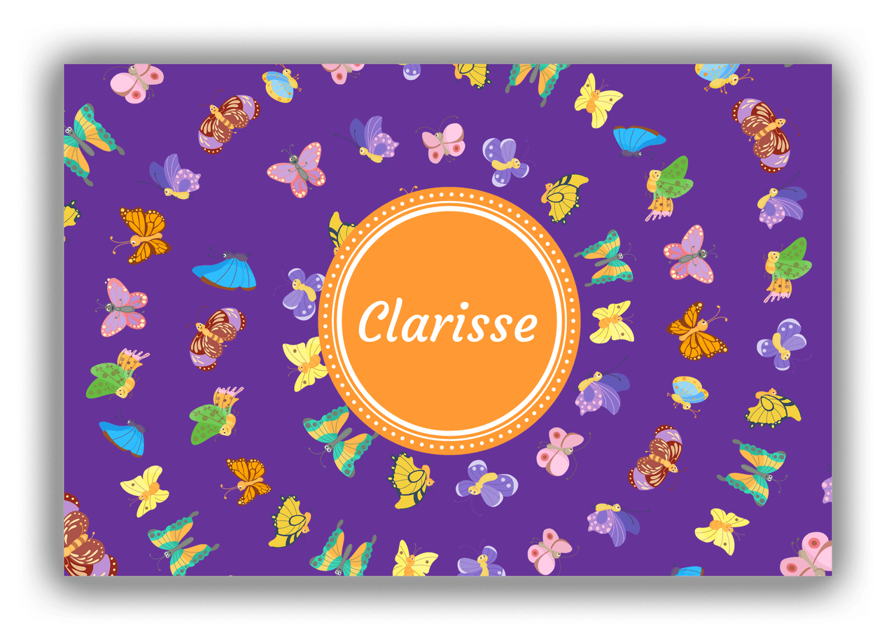 Personalized Butterflies Canvas Wrap & Photo Print III - Purple Background - Circle Nameplate - Front View