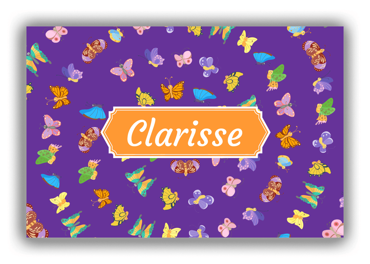 Personalized Butterflies Canvas Wrap & Photo Print III - Purple Background - Decorative Rectangle Nameplate - Front View