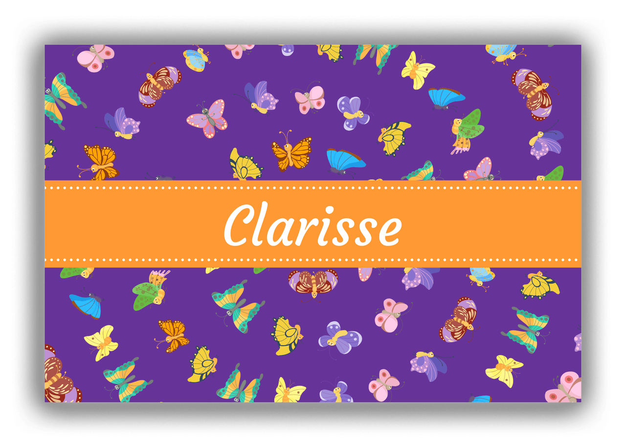 Personalized Butterflies Canvas Wrap & Photo Print III - Purple Background - Ribbon Nameplate - Front View